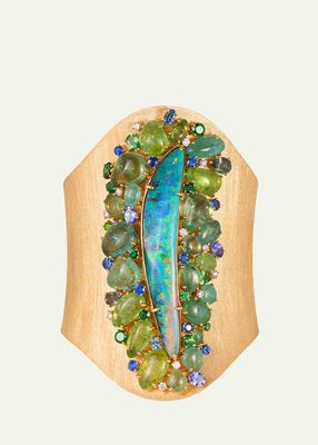 18K Yellow Gold Opal Cuff Bracelet with Multicolor Stones