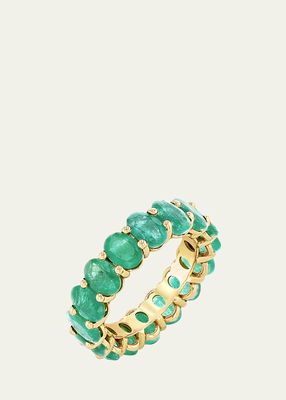18K Yellow Gold Oval Emerald Eternity Band Ring