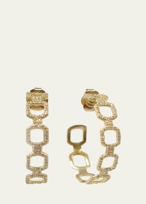 18K Yellow Gold Paperclip Hoop Earrings with White Diamonds