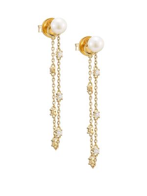 18K Yellow Gold, Pearl & Diamond Chain Earrings - Gold - Gold