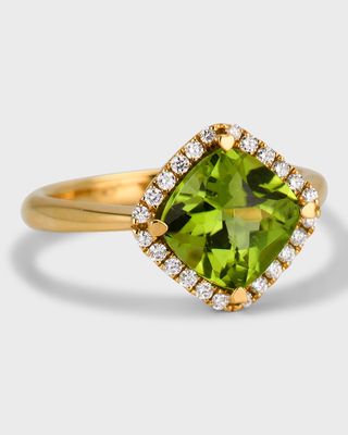 18K Yellow Gold Peridot Rocks Statement Ring with Diamonds, Size 6