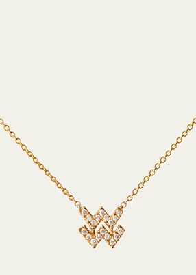 18K Yellow Gold Petit Sign Aquarius Necklace with Diamonds