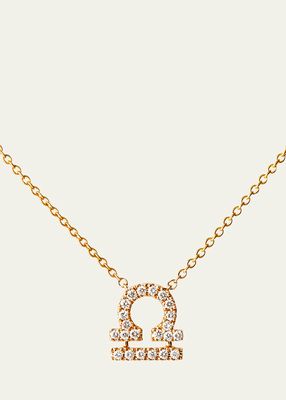 18K Yellow Gold Petit Sign Libra Necklace with Diamonds
