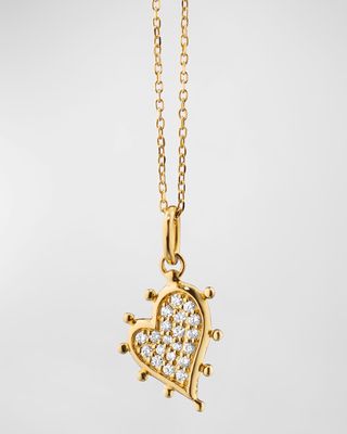 18K Yellow Gold Petite Pave Diamond Heart Necklace