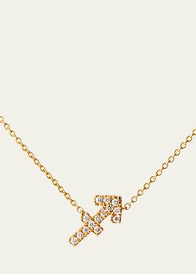 18K Yellow Gold Petite Sagittarius Sign Necklace with Diamonds