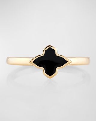 18K Yellow Gold Piano Black Minimalistic Ring, Size 7