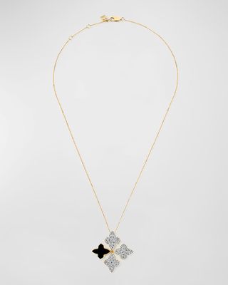 18K Yellow Gold Piano Black Stardust Necklace, 16-18"L