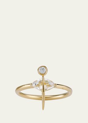 18K Yellow Gold Pierced Pear Marquise White Topaz and Diamond Ring