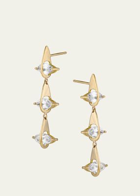18K Yellow Gold Pierced Pear Marquise White Topaz Triple Drop Earrings