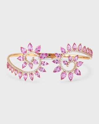 18k Yellow Gold Pink Sapphire and Diamond Double Spiral Bracelet