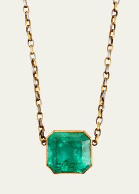 18K Yellow Gold Plated Earth Echo Necklace with Colombian Emerald Pendant and Clasp, 16.75"L