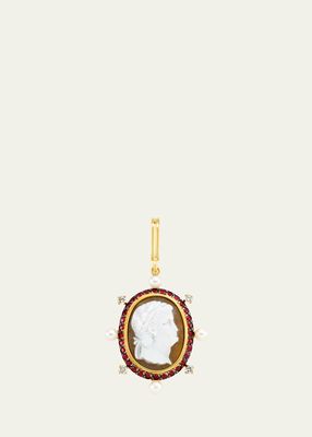 18K Yellow Gold Precious Cameo Charm with Pearls, Diamonds and Rubies