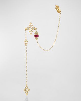 18K Yellow Gold Right Earring with Diamonds and Raspberry Rhodolite