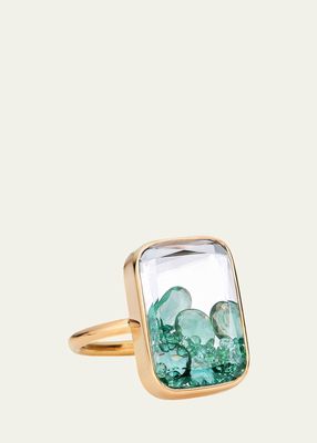 18K Yellow Gold Ring with Emeralds Enclosed in White Sapphire Kaleidoscope Shaker