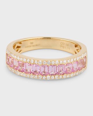 18K Yellow Gold Ring with Pink Sapphires and Diamonds, Size 7