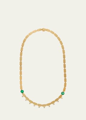 18K Yellow Gold River Dew Necklace with White Diamonds and Emeralds