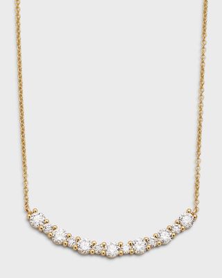 18k Yellow Gold Round Diamond Smiley Bar Necklace, 1.35tcw