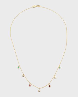 18K Yellow Gold Ruby, Emerald and Diamond 7 Dangle Necklace