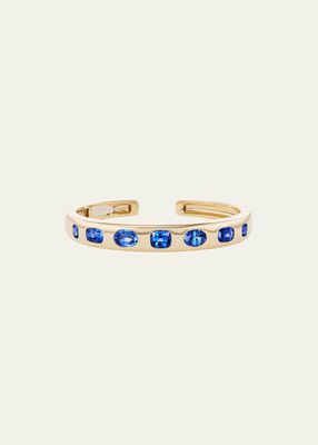 18K Yellow Gold Sapphire Gypsy Cuff Bracelet