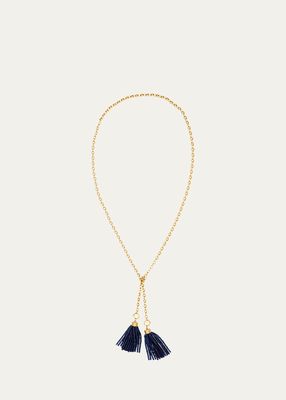 18K Yellow Gold Sautoir Double Convertible Blue Sapphire Small Link Necklace, 34"L