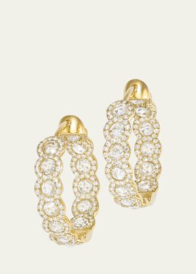 18K Yellow Gold Scallop Mini Hoop Earrings with Rose Cut Diamonds