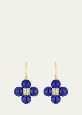 18K Yellow Gold Sequence on a Wire Lapis and Diamond Earrings