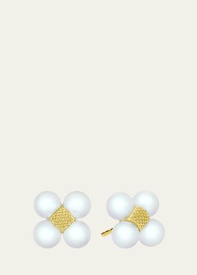 18K Yellow Gold Sequence Pearl Stud Earrings