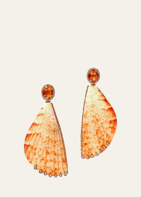 18K Yellow Gold Shell Drop Earrings with Citrine, Diamonds, And Sapphire