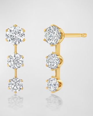 18k Yellow Gold Short Triple Diamond Drop Earrings