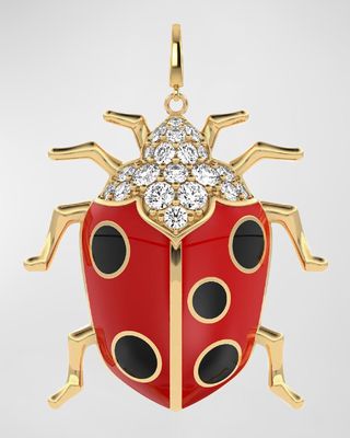 18K Yellow Gold Siam Red and Piano Black Beetle Charm