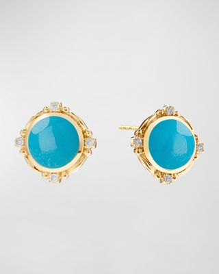 18K Yellow Gold Sleeping Beauty Turquoise Mogul Earrings with Diamonds