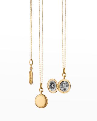 18k Yellow Gold Slim Round Nan Locket Necklace with Lines