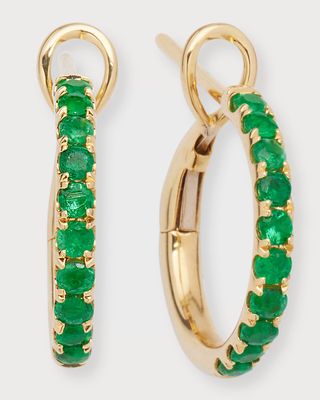 18K Yellow Gold Small All Emerald and Polished Inner Hoop Earrings