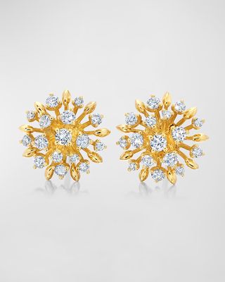 18k Yellow Gold Small Diamond Lotus Stud Earrings