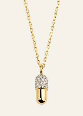 18K Yellow Gold Small Diamond Pill Pendant Necklace