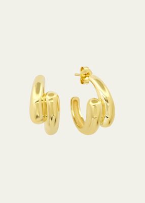 18k Yellow Gold Small Double Dome Hoop Earrings