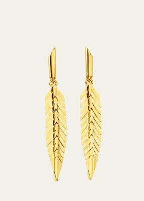 18K Yellow Gold Small Feather Drop Earrings