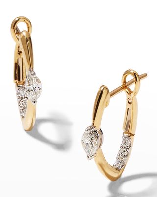 18K Yellow Gold Small Marquise Diamond Hoop Earrings