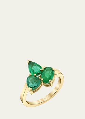 18K Yellow Gold Small Multi-Shape Emerald Cluster Ring