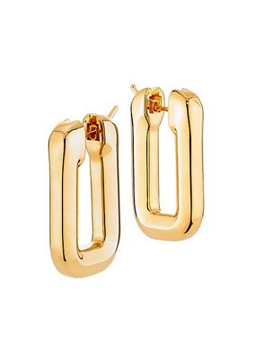 18K Yellow Gold Small Rectangular Hoop Earrings/18MM x 30MM