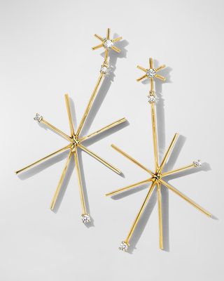 18K Yellow Gold Star Stick Diamond Earrings