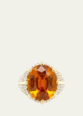 18K Yellow Gold Statement Ring with Orange Sapphire and Diamonds