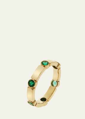 18K Yellow Gold Stepping Stones Stream Ring with Emeralds