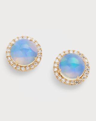 18K Yellow Gold Stud Earrings with Opal Rounds and Diamonds, 4.25tcw