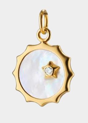 18K Yellow Gold Sun Shaped Pendant With White Mop And Accent Star Bezel Set Diamond
