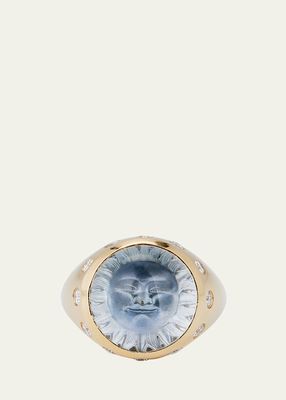 18K Yellow Gold Sunday Special Ring in Platinum, Aquamarine and Diamonds