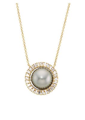 18K Yellow Gold, Tahitian Pearl & 0.52 TCW Diamond Pendant Necklace