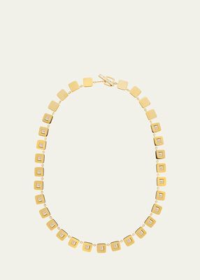 18K Yellow Gold Tile Necklace with White Diamond Baguettes