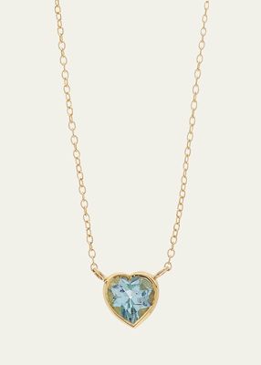 18K Yellow Gold Tiny Heart Choker with London Blue Topaz