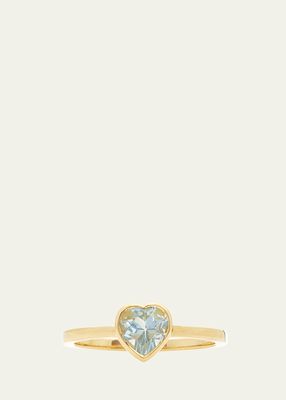 18K Yellow Gold Tiny Heart Ring with Faceted Blue Topaz